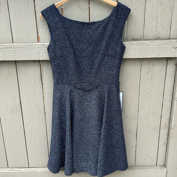 NWT B & A by Betsey and Adam Cocktail Dress Black With Silver Sparkles Prom - Picture 1 of 13
